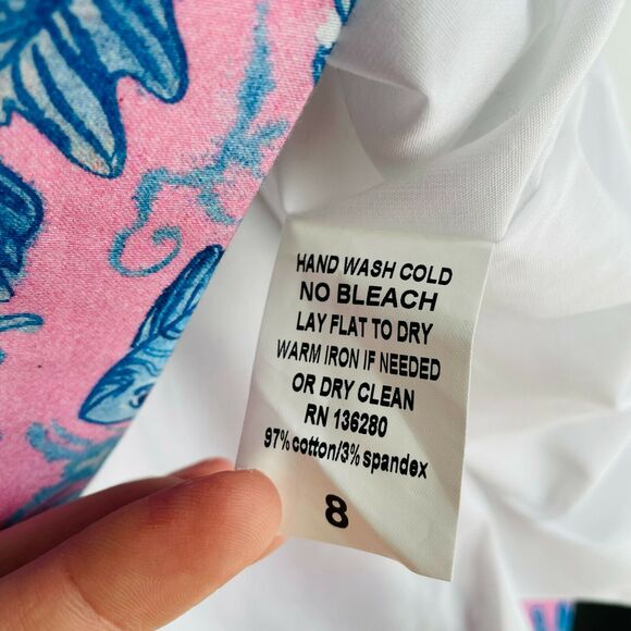 Kaeli Smith Annie Dress Mirror Fish Print Pink Blue Sleeveless Scoop Neck Size 8 - Picture 8 of 9